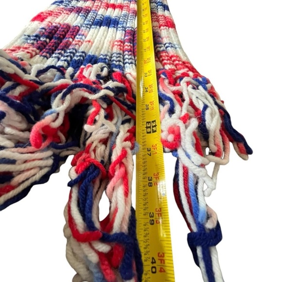 Red, white, and blue striped knit scarf with fringe #winteraccessories - Picture 3 of 3
